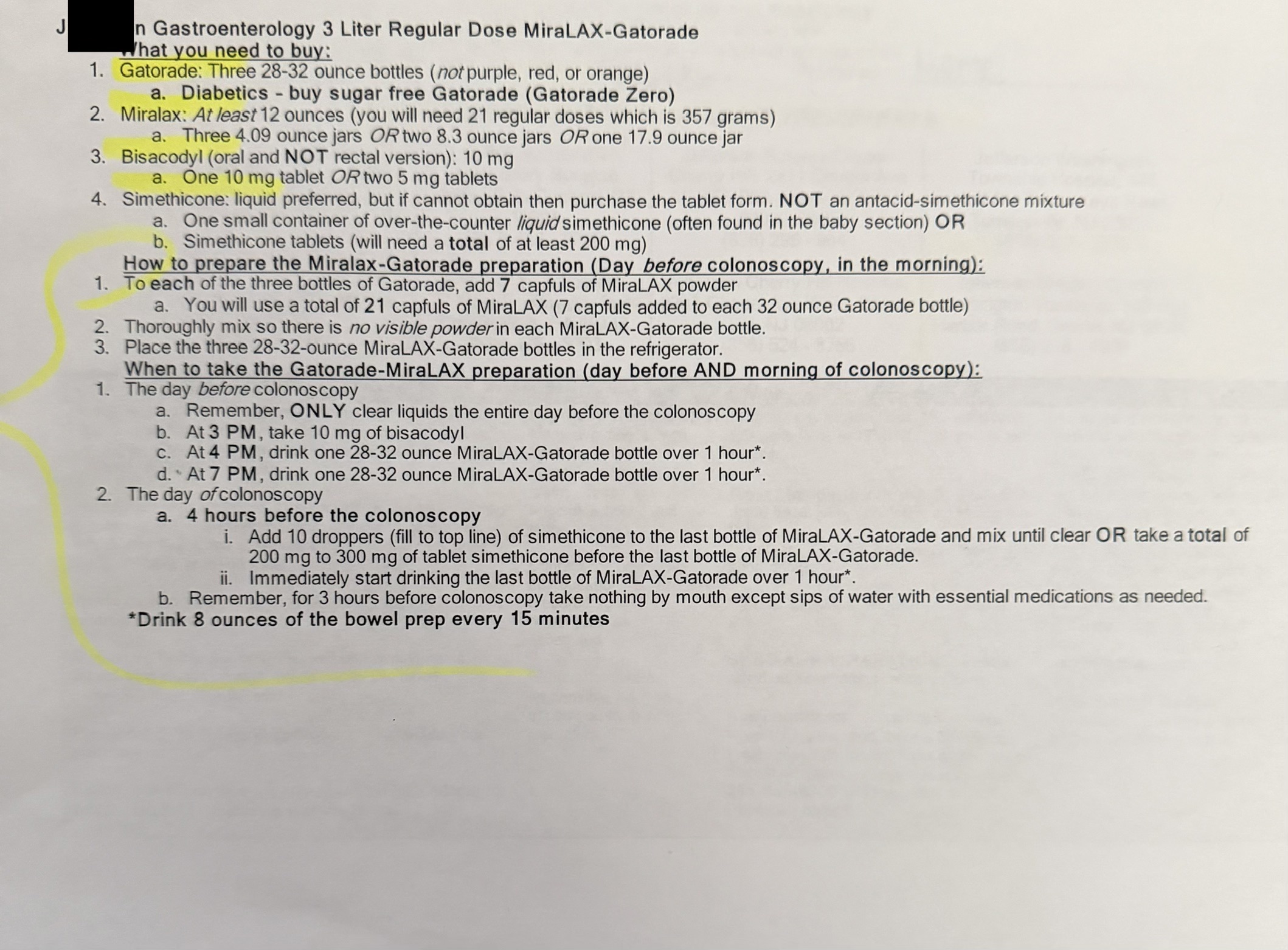 Before: dense, text-heavy colonoscopy preparation instructions